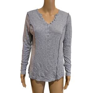 CATO Gray Raw Hem Henley Top Medium